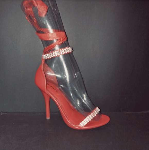 5inch Red heels with rhinestones & ribbon - Picture 3 of 15